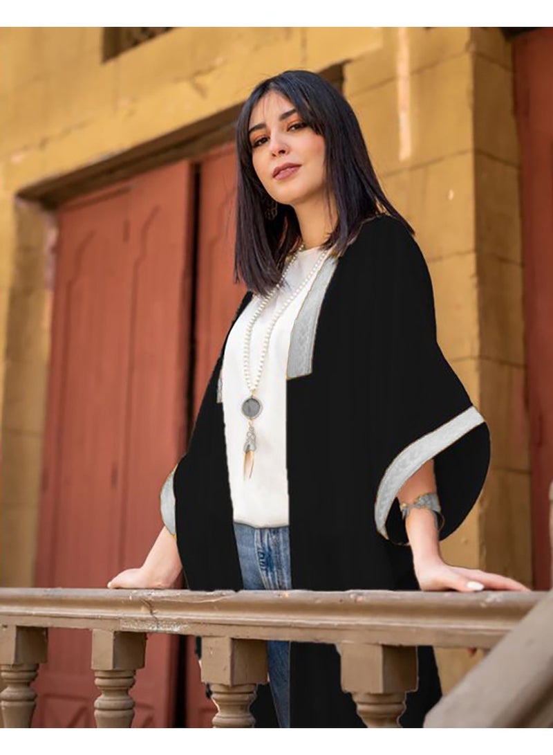 SunSet Kaftan Abaya Silver Embroidered Chiffon Sunset black - Image 1